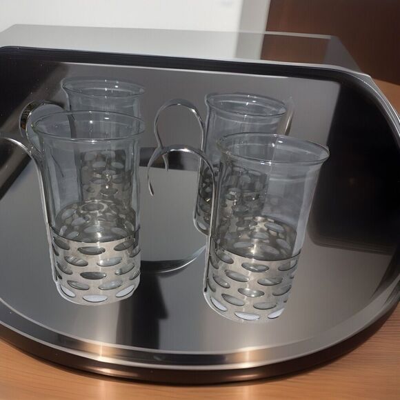 WMF Matteo Thun King Memphis 4 tea glasses with Cromargan holders Stainless - Picture 1 of 14